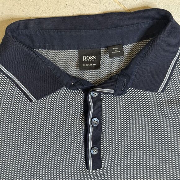 Boss Hugo Boss Navy White Dobby Polo Shirt Mens XXL VGUC Cotton - Picture 2 of 9